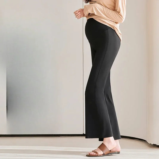 Maternity pants nine-point pants wear loose version of micro flare pants women's slimming Pu pregnant commuter pants