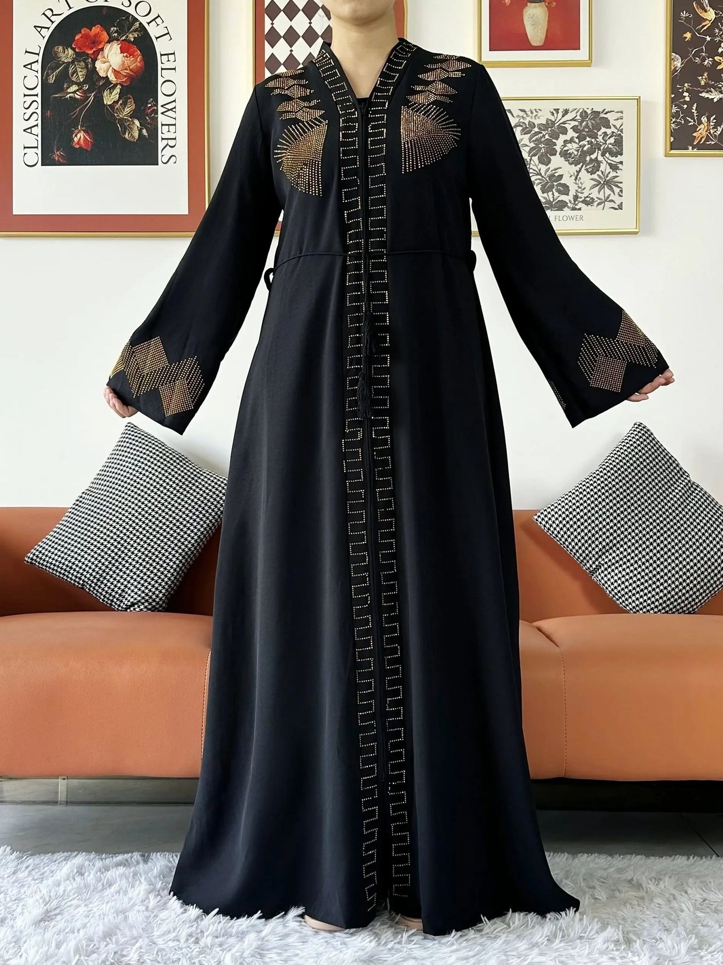 New Women Elegant Dress Chiffon Open Abaya with Zipper Muslim Women Dress Islamic Clothing Cardigan Abaya Women Muslim Dress - Seprincess