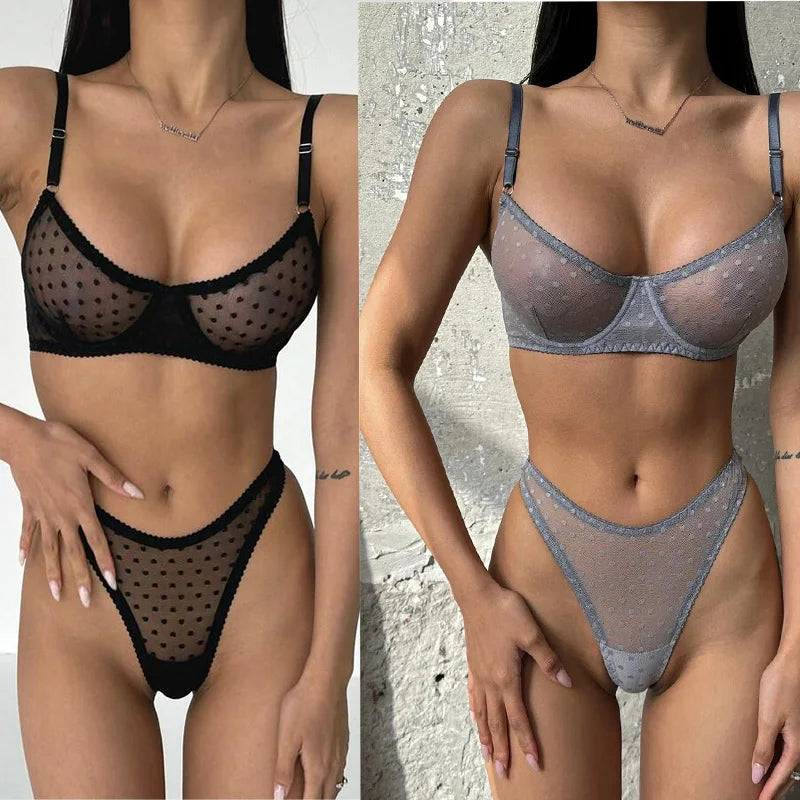 Bra set Dot thin mesh see through tight fitting promotions 99% sales sexy lingеrie set Women sets sexy bras sexy female intimate - Seprincess