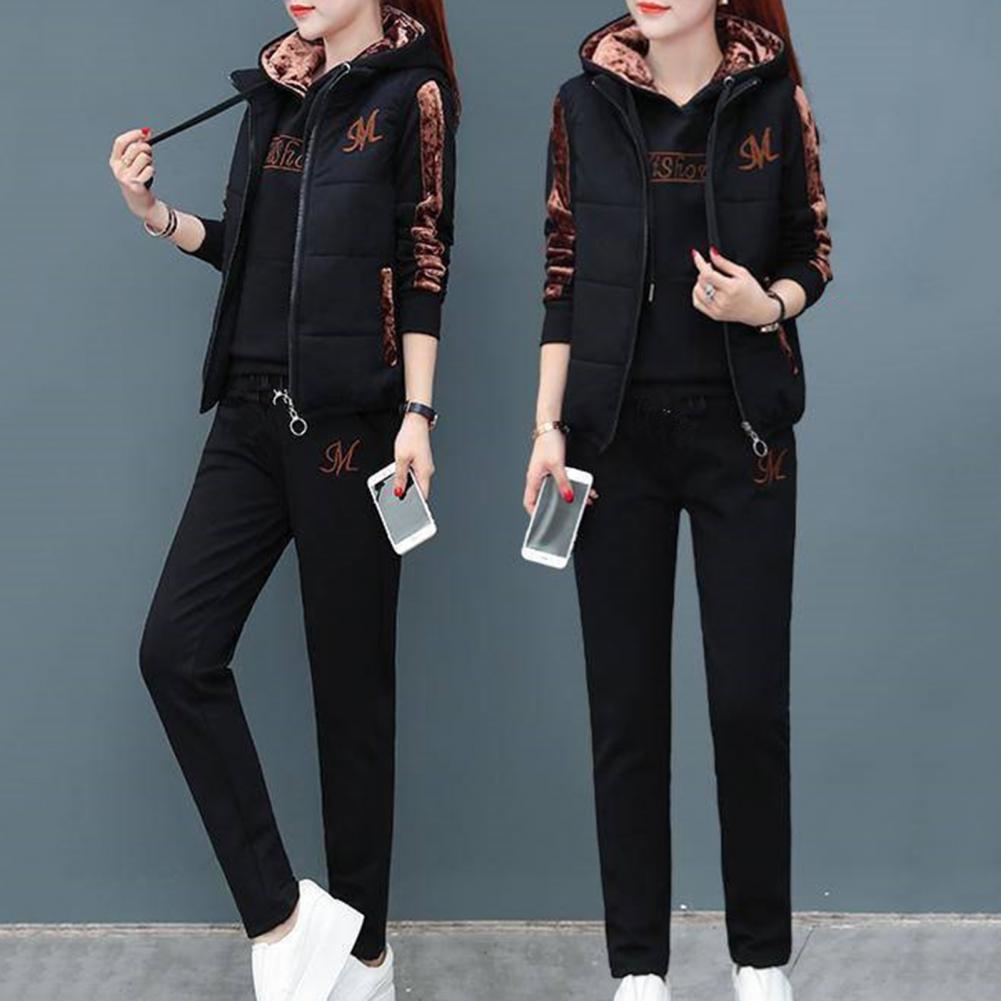 Fashion Warm Three Piece Set Women Outfit 2022 Fall Winter Thicken Tracksuit Casual Waistcoat + Hoodies + Pant Female Sweat Suit - Seprincess