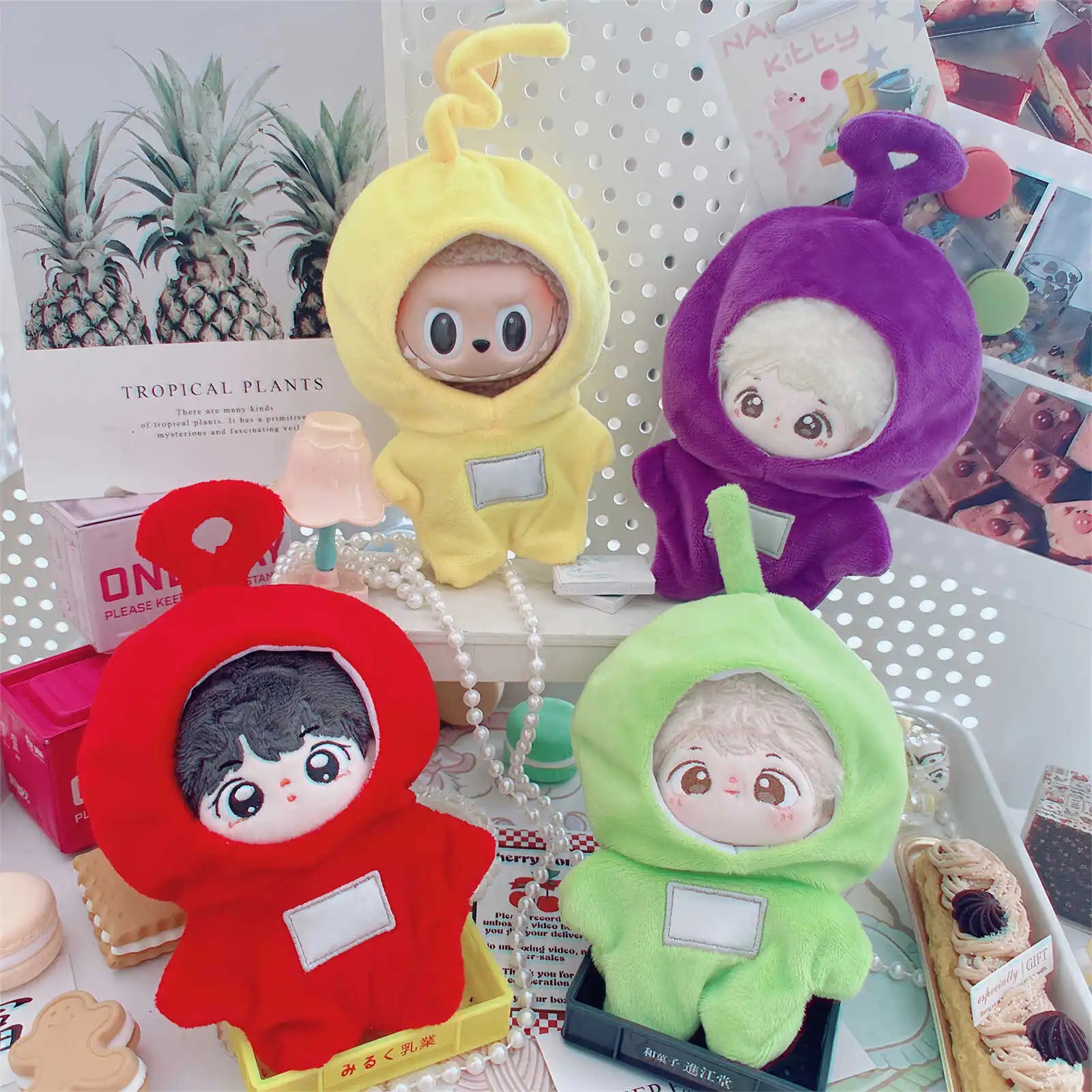 10-15Cm Anime Kawaii Teletubbies Cotton Doll Clothes Labubu Plush Doll Jumpsuit Hat Plushie Baby Crawling Clothes Accessories - Seprincess