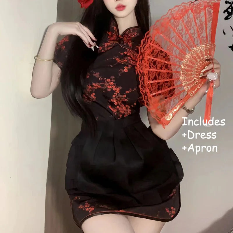 Sexy Chinese Women Cheongsam Cute Maid Role Play Outfit Apron Dress Uniform Kawaii Anime Little Chef Qipao Cosplay Costume - Seprincess