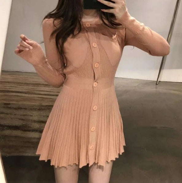 Fashion Korean Mini Dresses Female Autumn Winter 2024 Sexy Bodycon  Wrap White Short Women's Sweater Knitted One-piece Dress Hit - Seprincess