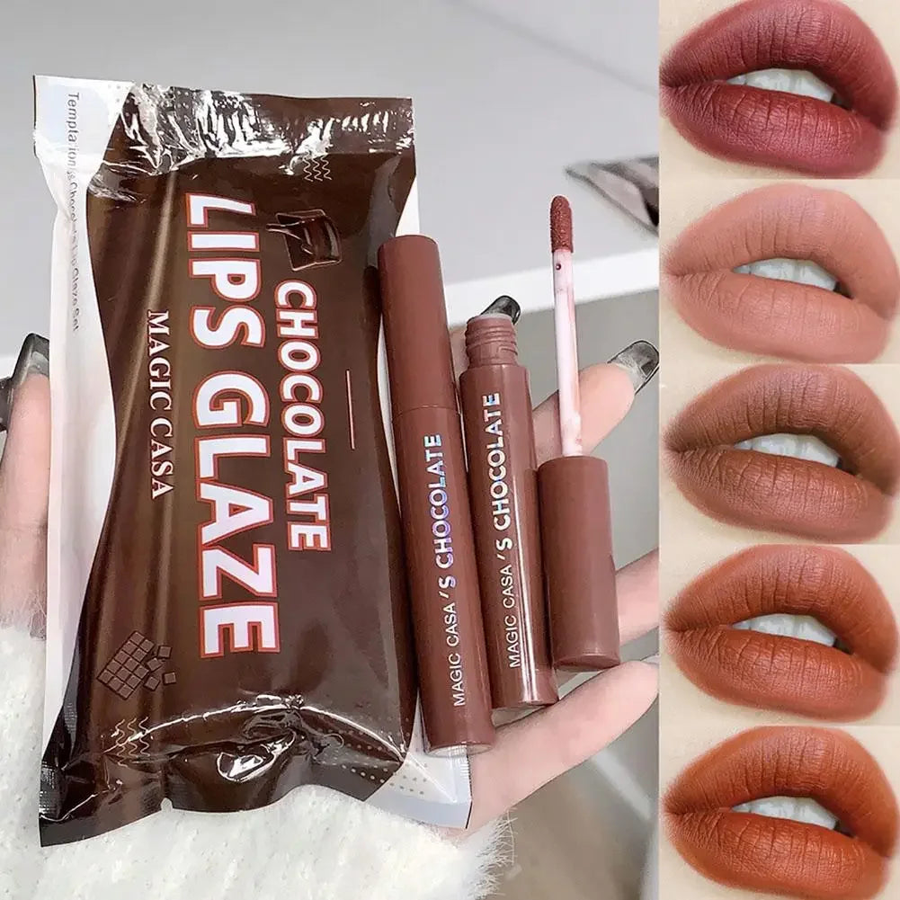 Chocolate Lip Glaze Set Velvet Matte Not Fade Long lasting Rich Cream Lipstick Milk Coffee Lip Color Women Makeup Lip Tint - Seprincess