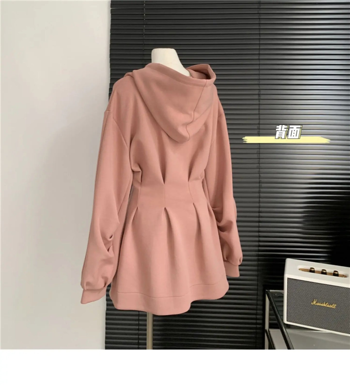 Autumn Winter Y2k Long Sleeve Midi Hoodies Dress Women 2000s Aesthetic Tunic Frocks Solid Color One-Piece Gyaru Dark Academia - Seprincess