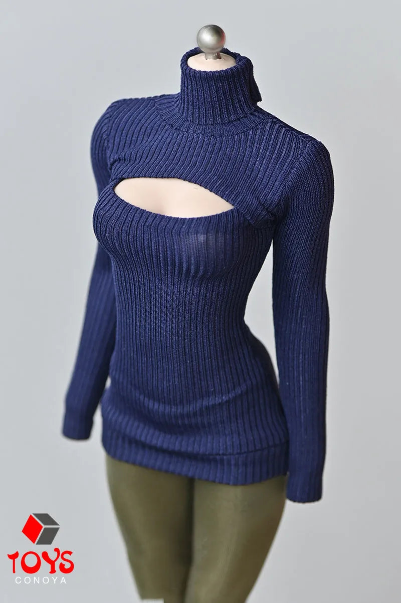 1/6 Scale Female Sweater Slim Elastic High Neck Knit Pullover Sexy Open Chest Tops Mini Sweater Dress for 12" Action Figure - Seprincess