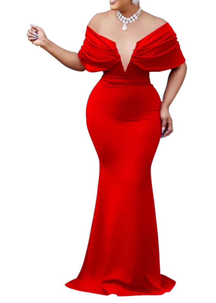 Women V-neck Off The Shoulder Elegant Party Dresses Woman Sleeveless Bodycon Maxi Dress Evening Vestidos Sexy Long Dresses HW198 - Seprincess