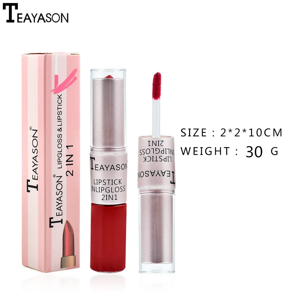 2 In 1 Double Head Lip Gloss Matte Velvet Sexy Red Tint Liquid Lipstick Waterproof Lasting Cosmetic Lip Gloss Makeup Cosmetics - Seprincess