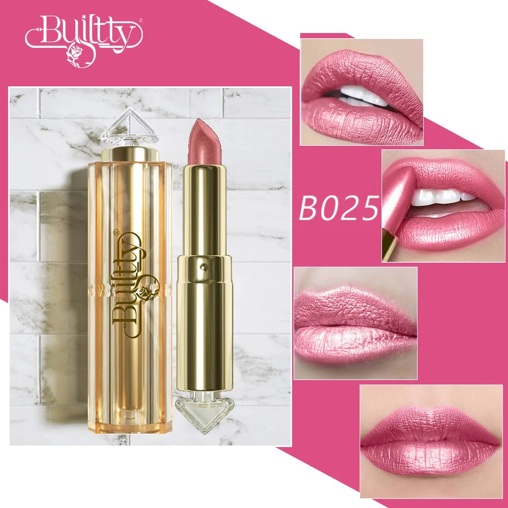 Korea Cosmetics Glitter Lipstick Coral Pink Lipstick Sparkling Metallic Glitter Long Lasting Smooth Shimmer Pearl for Women - Seprincess