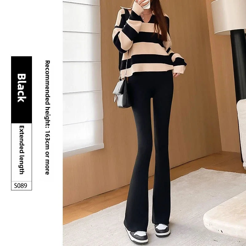 2024 New Autumn and Winter Shark Flared Pants Women's Wear High Waist Skinny Elastic Yoga Fleece Leggings