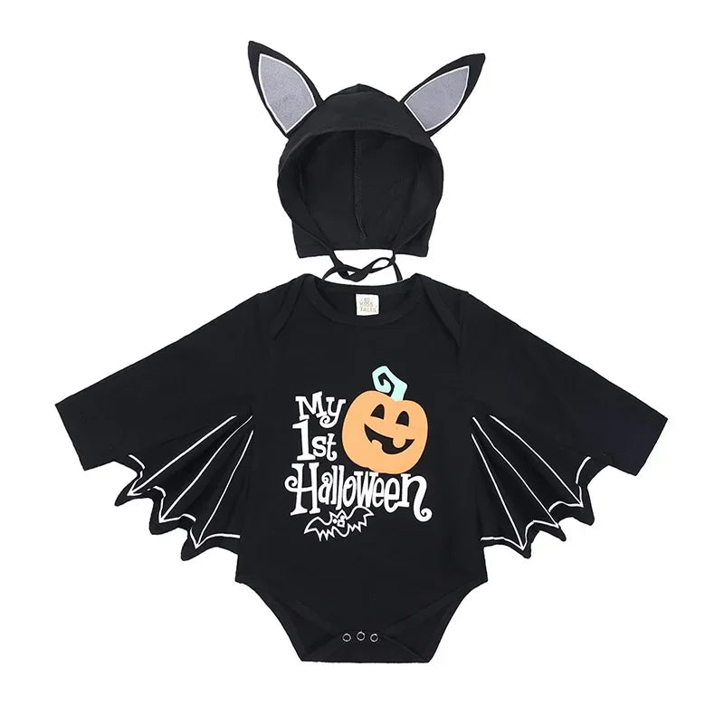 Halloween Baby Black Bat Costume Cosplay Romper Jumpsuit Infant Boys Girls Purim Party Carnival Fancy Dress Long Short - Seprincess