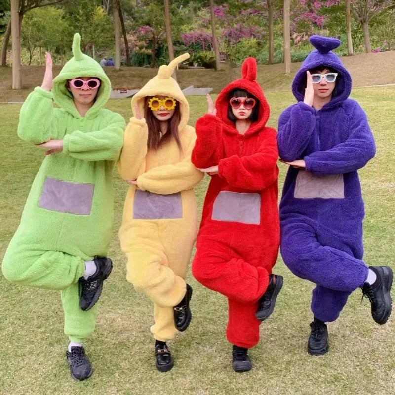 Kids Adult Teletubbies Costumes Soft Long Sleeves Piece Pajamas Costume Lala Home Clothes Cosplay Unisex Halloween Party Wear - Seprincess