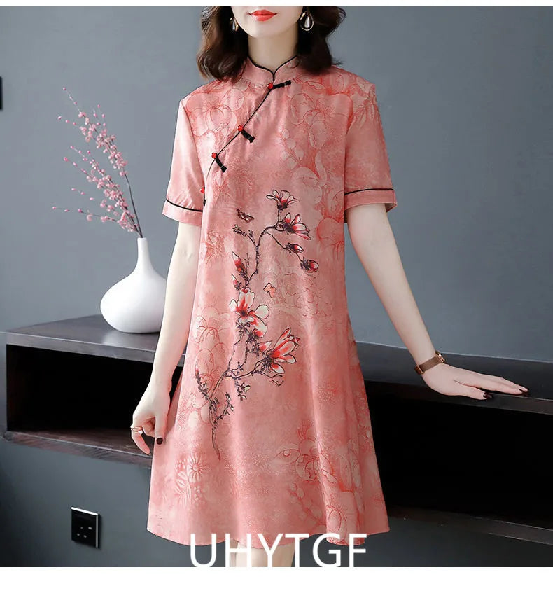 Large Size XL-5XL 2024 New Loose Fashion Modern Cheongsam Dress Women Short Sleeve Qipao Traditional Chinese Style Clothes 2492 - Seprincess