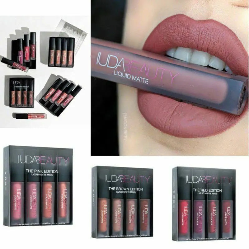 1.9ml x 4pcs Lipstick Set Matte Lip Gloss Waterproof Lip Glaze Tint Non-stick Non-Fading Lips Huda Lip Makeup Cosmetic Lip Care - Seprincess