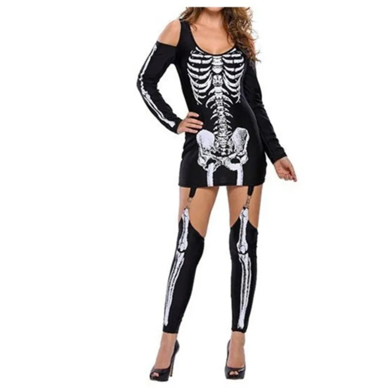 Witch Clothing Skeleton Zombie Ghost Cosplay Costumes Death Jumpsuit Halloween Dress Sexy Off Shoulder Dark Performance Costume - Seprincess