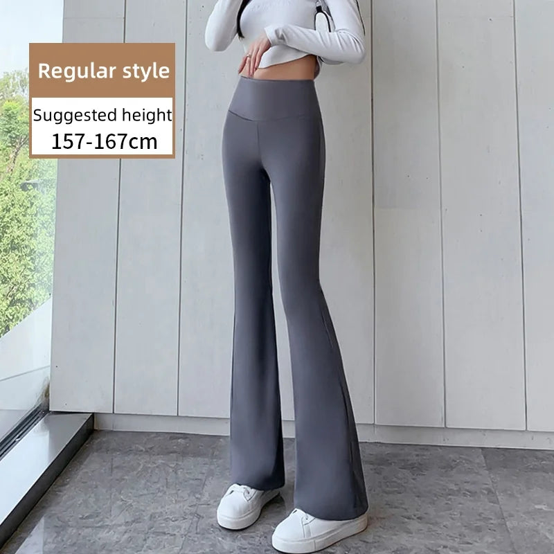 Women High Waist Flare Pants Winter Plush Warm Skinny Slimming Micro Horn Trousers Shark Pant Elegant Office Ladies Tights Y2k