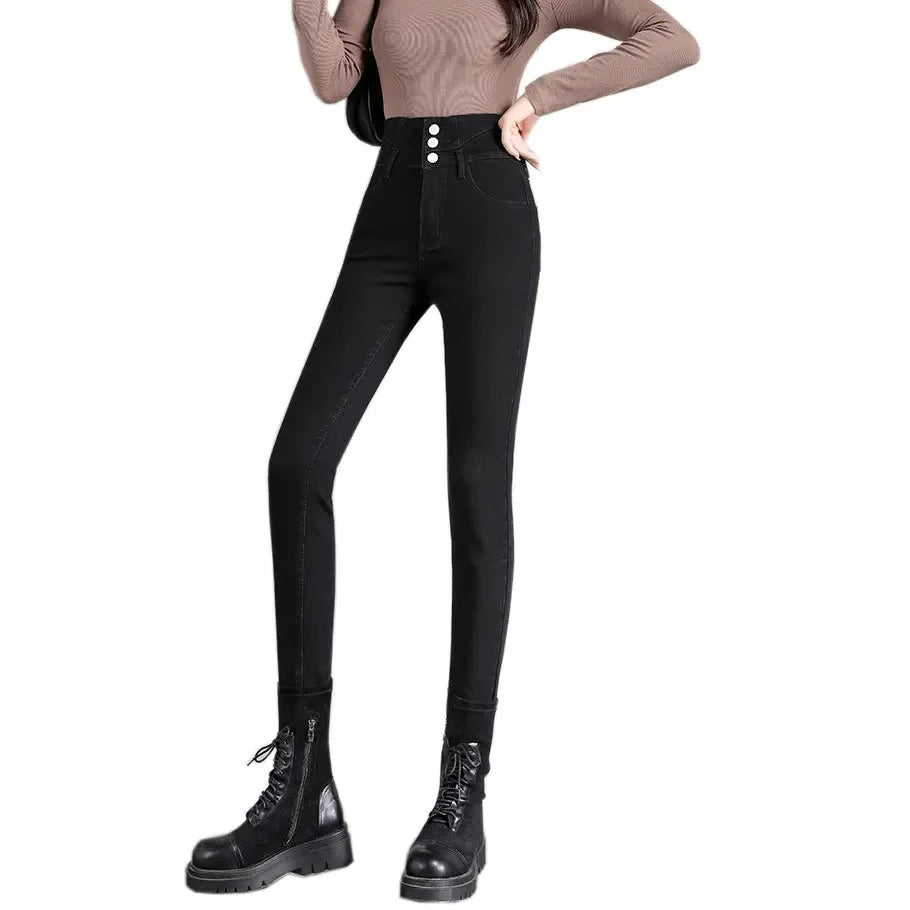 High-Waisted Jeans Women's New Slimming Stretchy Black Cropped Pants Tightening Your Silhouette Smoothing Out Your Waistline