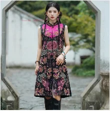 2024 chinese vintage dress qipao women national flower print dress cotton linen qipao traditional improved cheongsam dress - Seprincess