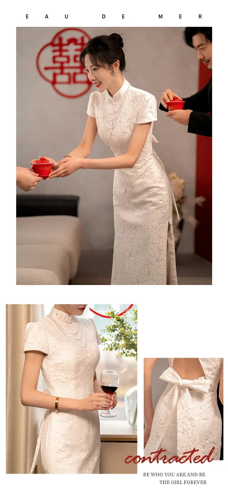 New Chinese Style Dress Backless Qipao Women Bridal Wedding Gown Sexy Lace Floral Cheongsams Elegant Split Vestidos De Festa - Seprincess