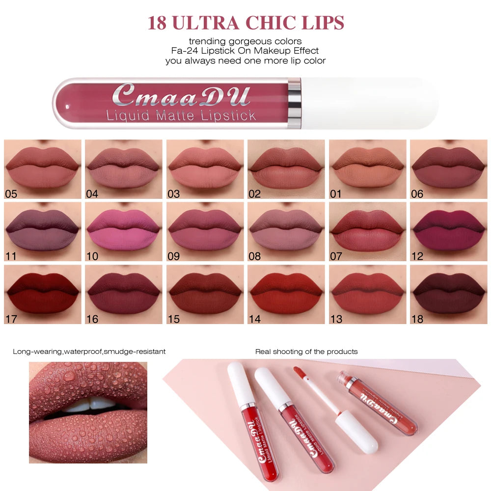 CmaaDu 18 Matte Mist Lip Glaze Long-lasting waterproof Moisturizing Lip Gloss Natural Healthy Lipstick - Seprincess