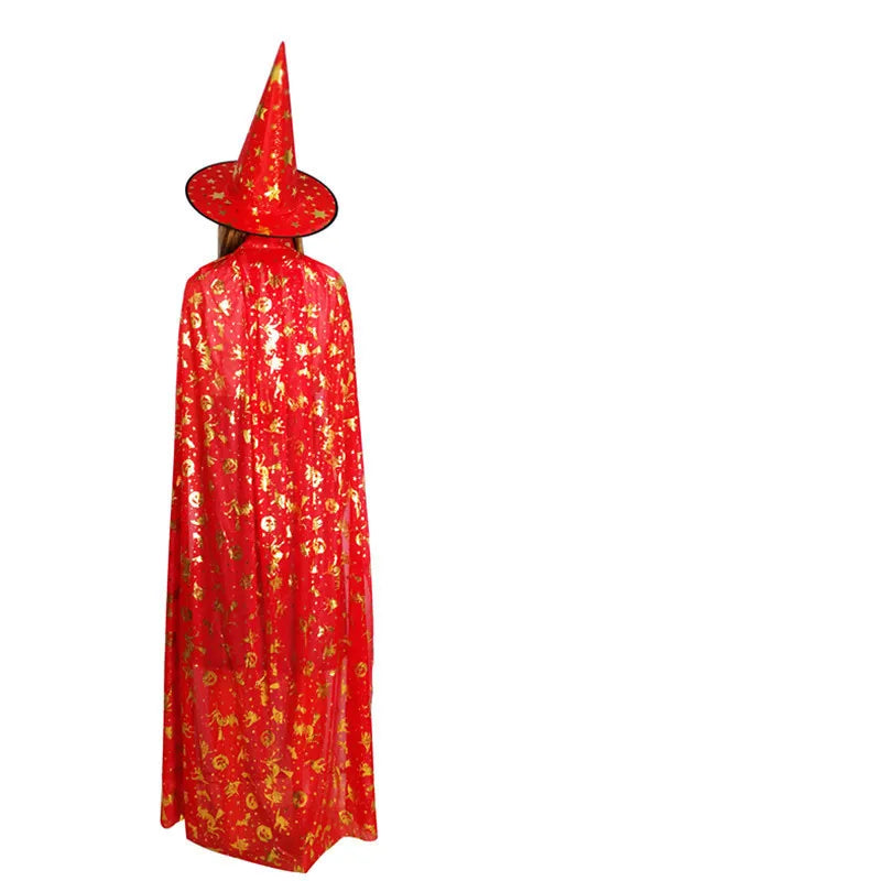 Halloween Costumes Wizard Witch Cloak Cape Robe Cap With Pointy Hat Girls Boys Cosplay Dress Coats For Kids Birthday Party - Seprincess