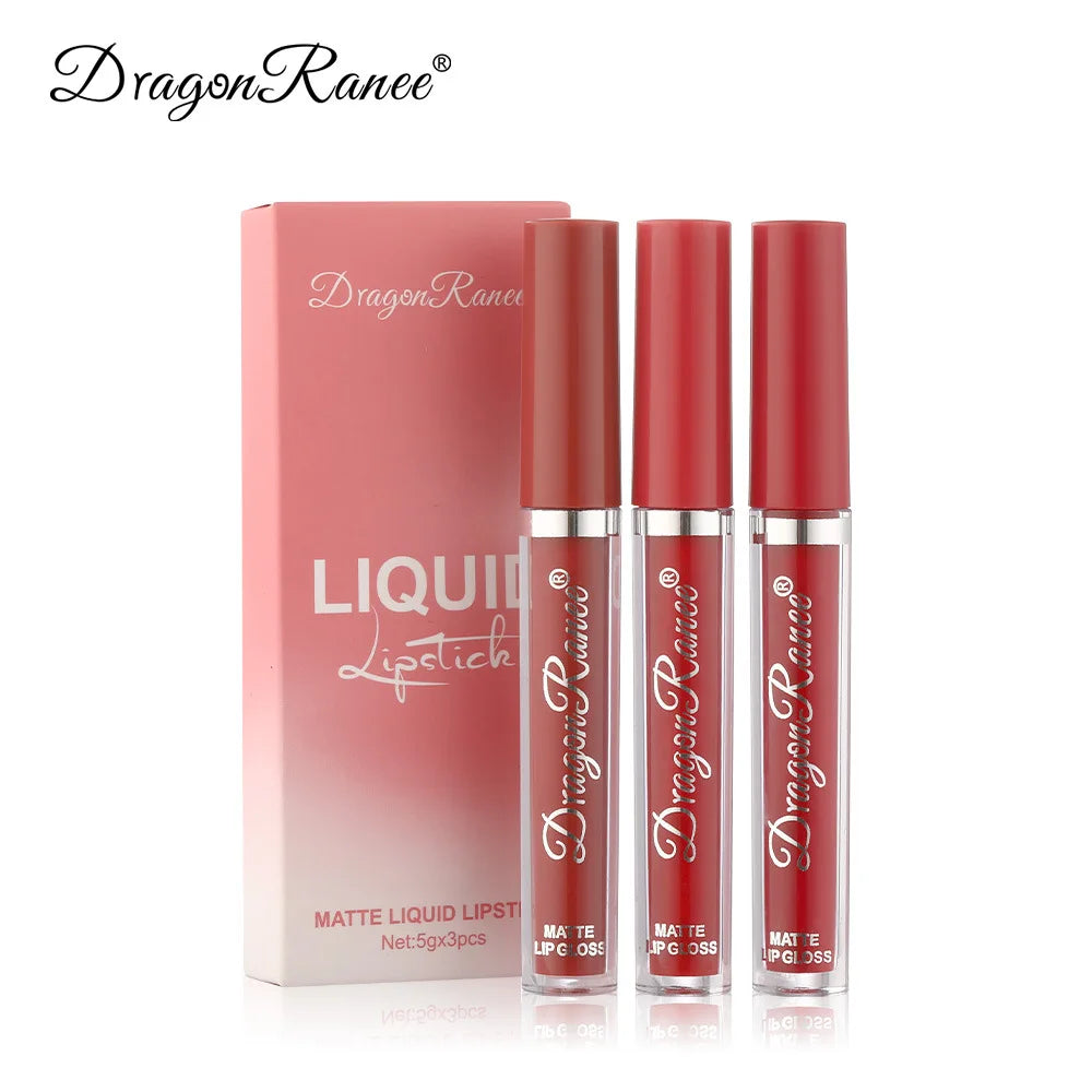 Dragon Ranee Set of 3pcs Velvet Lip Glaze Matte Lipstick Soya Lasting Lip Colour - Seprincess