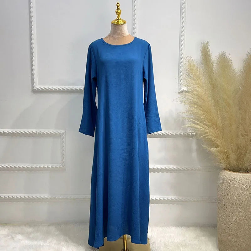 New Abaya Under Dress Long Sleeve With Pockets High Quality Jazz Crepe EID Muslim Women Basic Solid Modest Maxi Islamic Clothing - Seprincess