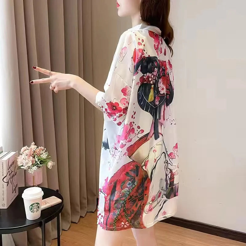 Chinese Fashion Print Dress Women Summer Long Sleeve National Style Cheongsam 2022 Modern Improve Vintage Elegant Loose Qipao - Seprincess