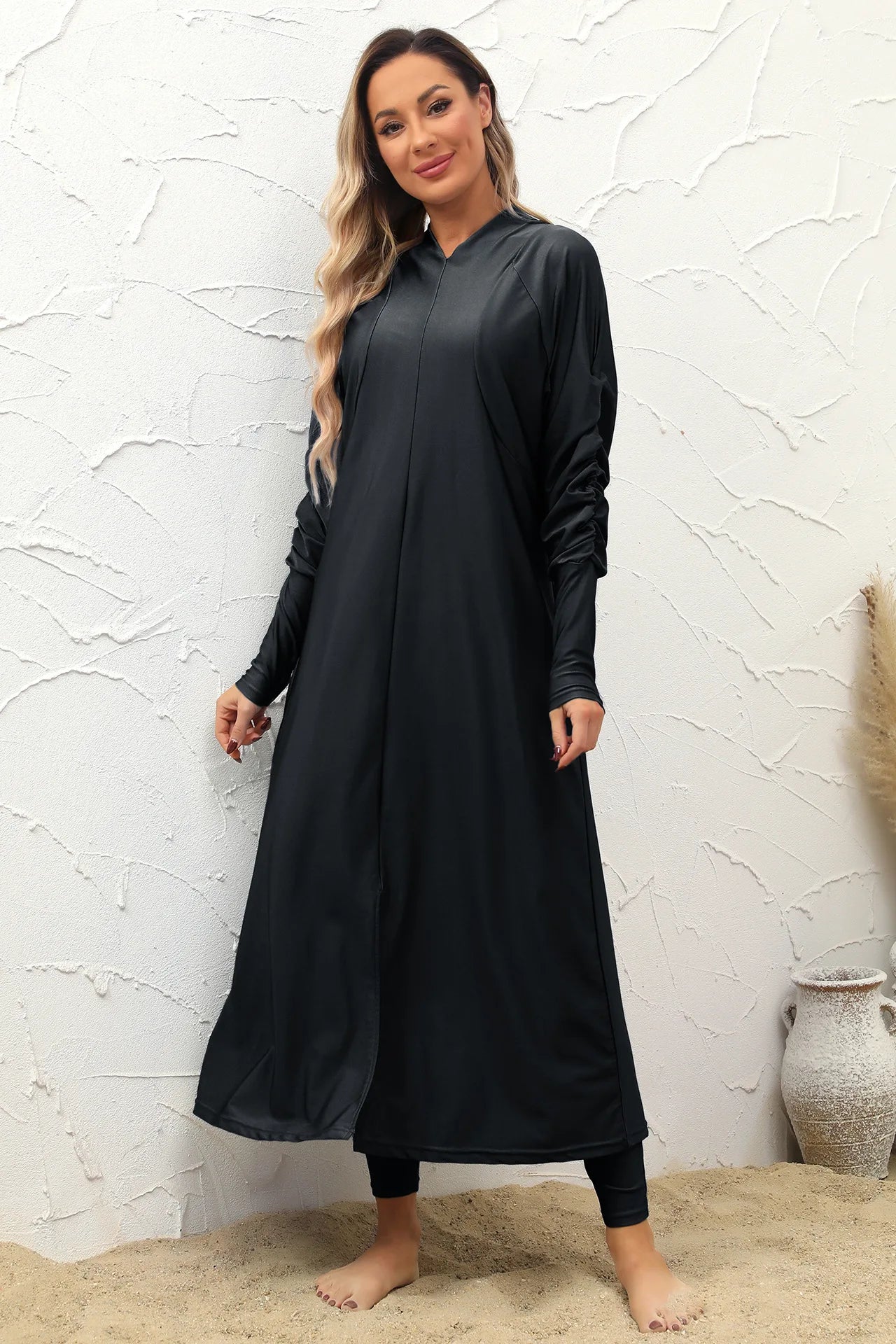 2024 Summer Dubai Abaya 3 Piece Set Black Burkini Muslim Mujer Modest Swimwear Women With Swim Cap Robe Femme Musulmane Clothing - Seprincess