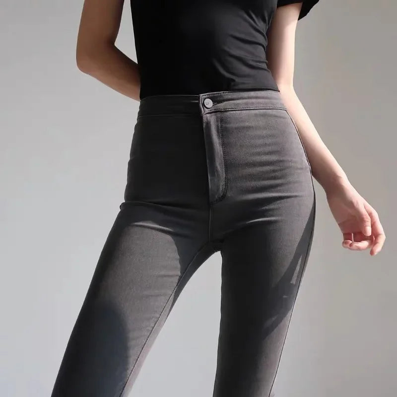 Spring Autumn New High-waisted Slimming Stretch Jeans Women's Petite Black Slim Fit Tightening Leggings Fashionable Casual Wear