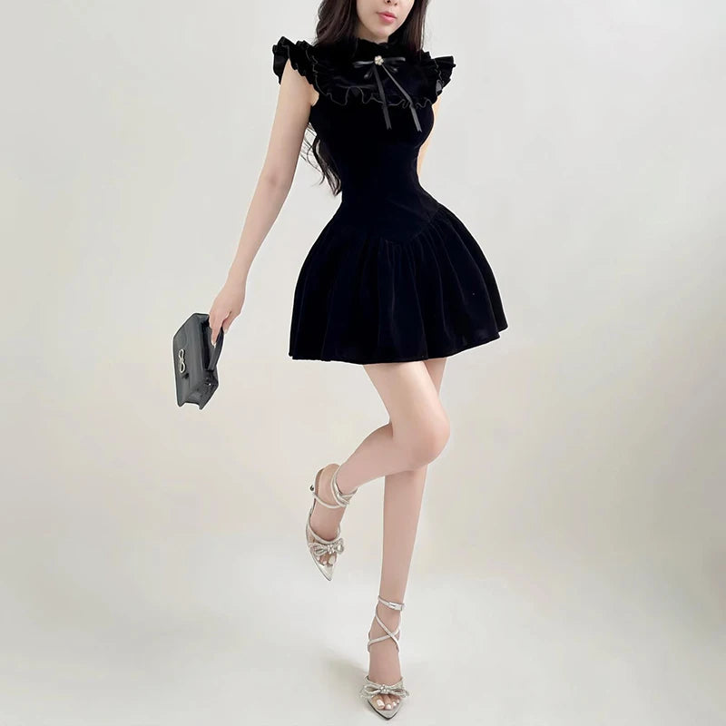 Rockmore Elegant Velvet Black Mini Dresses Sleeveless A-line Korean Fashion Birthday Party Coquette Sexy Ballroom Dress Women - Seprincess