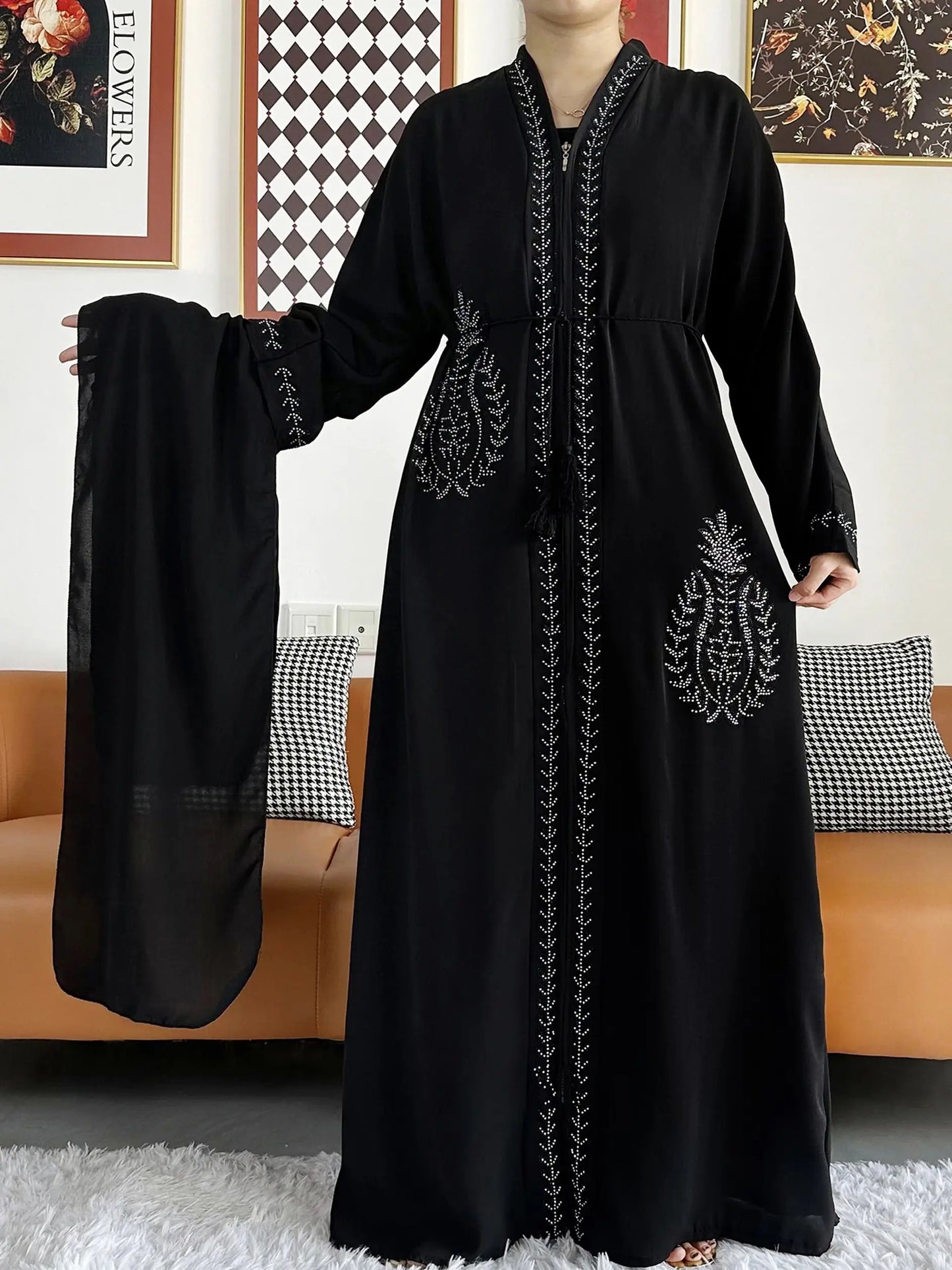 New Women Elegant Dress Chiffon Open Abaya with Zipper Muslim Women Dress Islamic Clothing Cardigan Abaya Women Muslim Dress - Seprincess