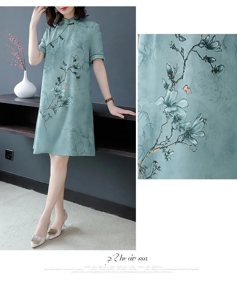 Large Size XL-5XL 2024 New Loose Fashion Modern Cheongsam Dress Women Short Sleeve Qipao Traditional Chinese Style Clothes 2492 - Seprincess