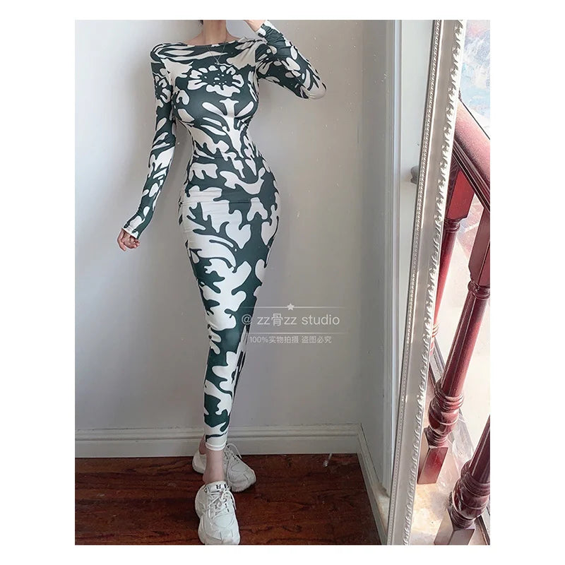 Winter New WOMENGAGA Sexy Backless Fashion Printing Elegant Skinny Slim Hip Maxi Dress Long Robe Hot Sexy Korean Women Top UC86 - Seprincess