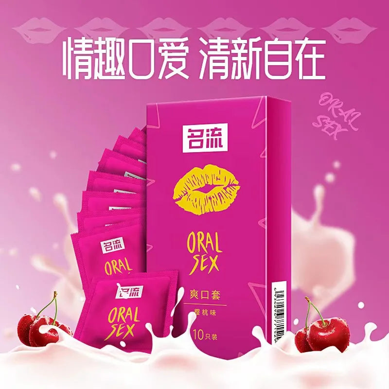 10pcs Oral Sex Condoms Fruit Flavor Passionate Contracepation Sex Toys Cherry Fragrance Cock Penis Sleeve Sex Supplies for Men - Seprincess