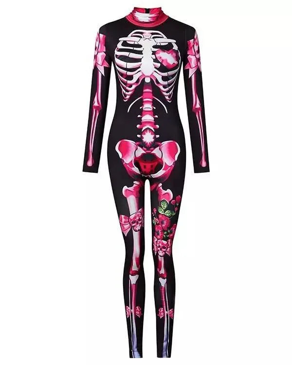 Women Cosplay Skeleton Rose Sexy Bodysuit Halloween Devil Ghost Specter Jumpsuit Romper Party Carnival Performance Scary Costume - Seprincess