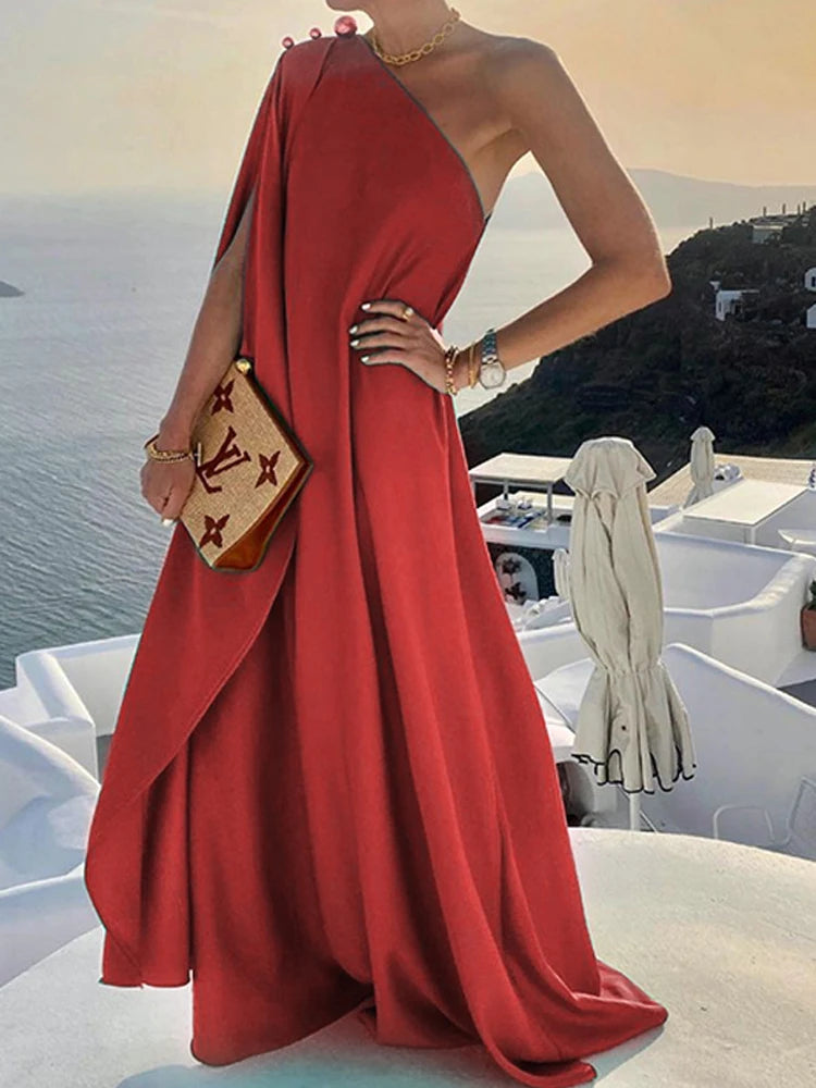 2024 Elegant Off Shoulder Shawl Sleeve Party Evening Dress Beautiful Draped Full Length Dress Women Solid Silk Satin Dresses - Seprincess