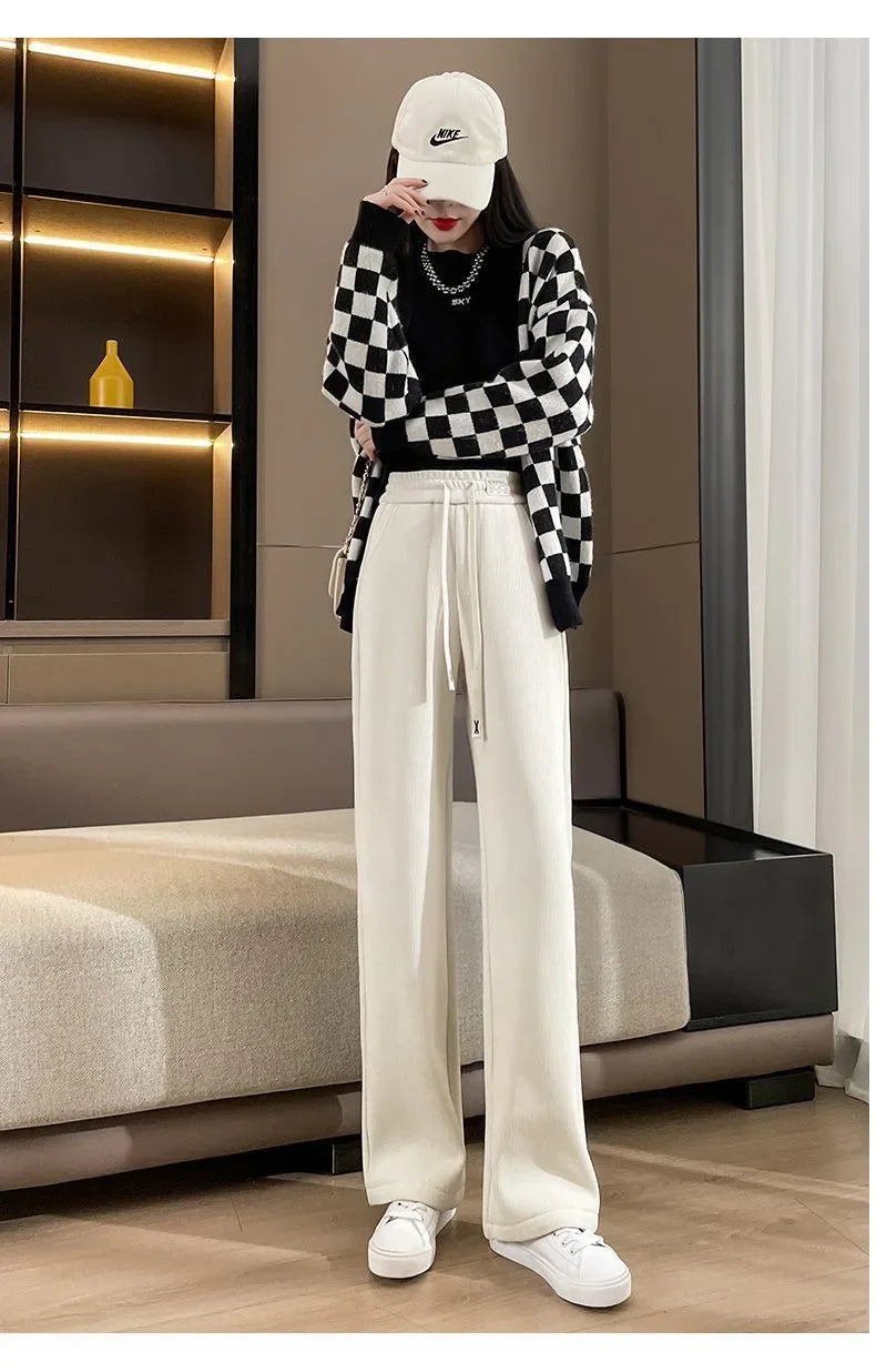 Women's Narrow-Legged Fleece-Lined Bell Bottoms Casual Straight-Leg Pants Trendy Autumn Winter 2023 Slimming Draped Cotton Velve