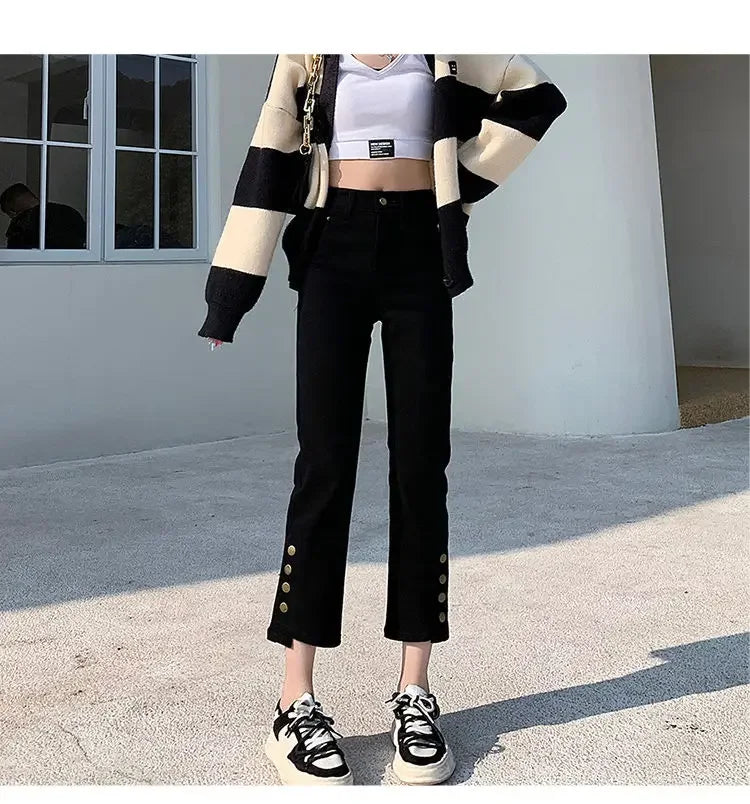 Vintage Jeans Women Students Streetwear Straight Casual Personality Spring Popular Ankle-length Korean Style S-5XL Gentle Temper