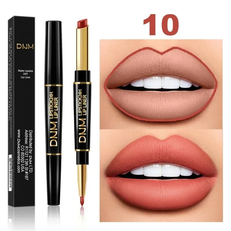 2 In 1 Matte Lipstick Pencil Double Ended Lip Liner Pen Red Nude Long Lasting Waterproof Lady Charming Lip Pencil Makeup Tools - Seprincess