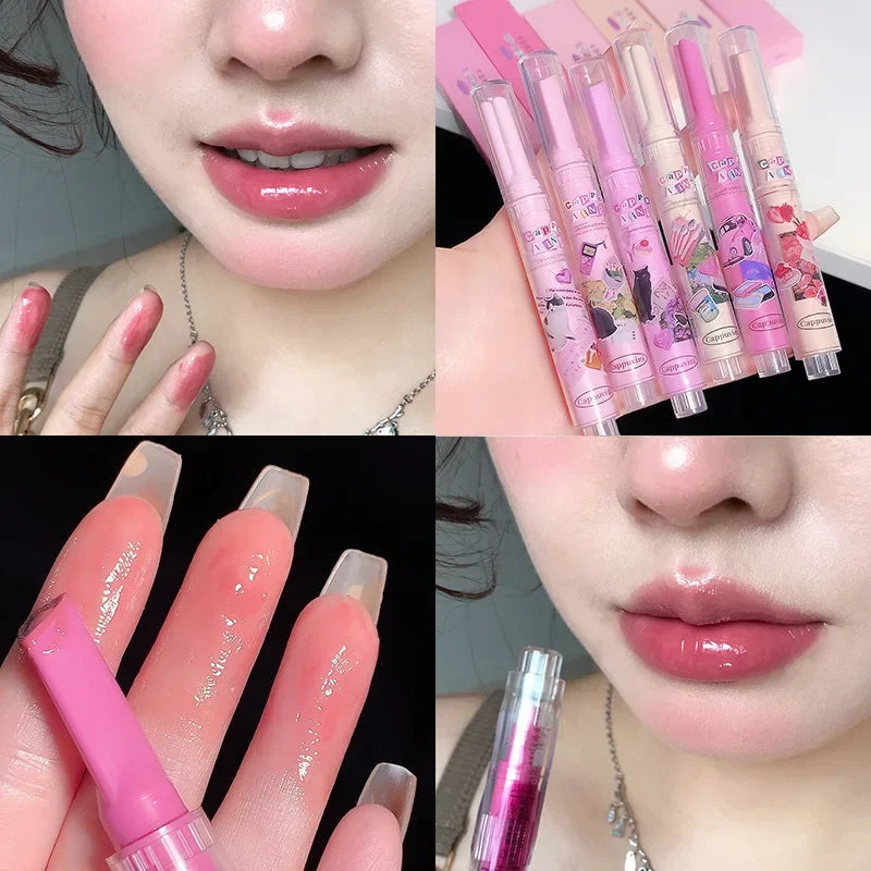 Moisturizing Jelly Mirror Lipstick Waterproof Lasting Clear Heart-shaped Solid Lip Gloss Pen Non-stick Cup Lips Tint Makeup