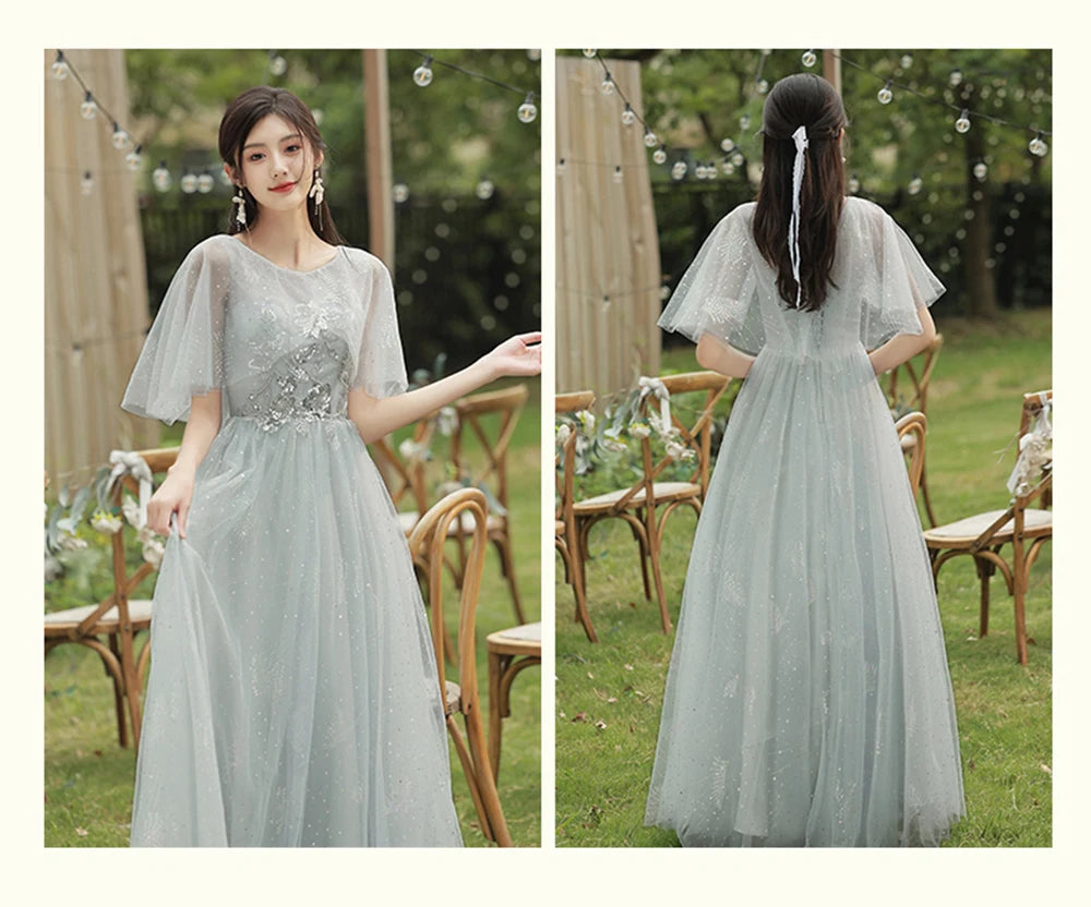 4 Styles Grey Bridesmaid Dress Women's Elegant V-neck Sequins Shawl Collar Slim A-line Gown Light Luxury Wedding Party Vestido