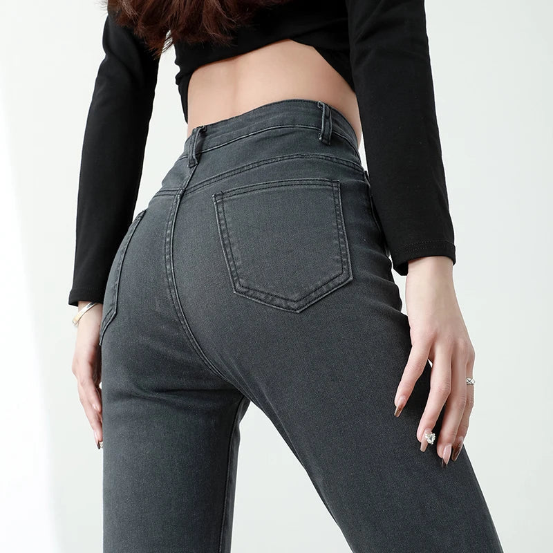 New Sexy Women Light Blue Slim Skinny Denim Jeans High Waist Elastic Mom Jeans Stretch Pencil Pants Streetwear Tight Trousers