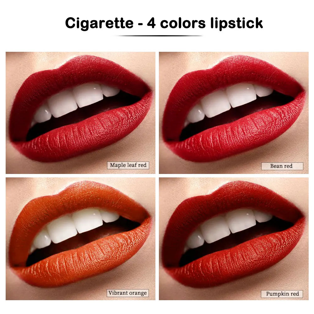 4 Colors/Set  Makeup Lipstick Cosmetics Lipstick Set Lip Tint Lip Gloss Waterproof Matte Long Lasting Make Up Pomade Red Orange - Seprincess