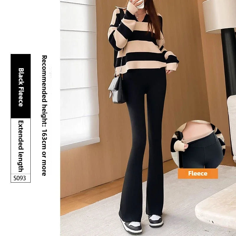 2024 New Autumn and Winter Shark Flared Pants Women's Wear High Waist Skinny Elastic Yoga Fleece Leggings