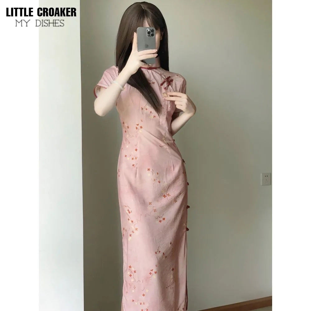 Women White Chiffon Embroidered Inverted Long Sleeve Qipao 2023 Summer New Cheongsam Chinese Style Girl Wen Wan Lady Dress - Seprincess