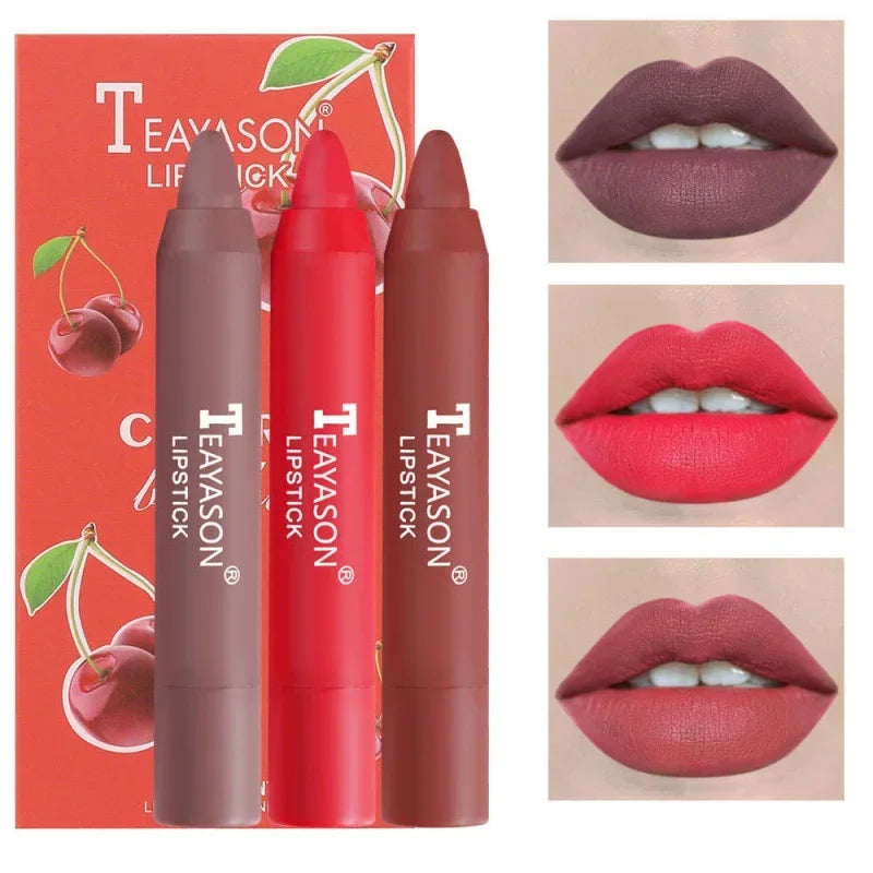 3PCS/set Velvet Matte Lipstick Pen Cosmetics Waterproof Lasting Nude Crayon Lipsticks Non Sticky Brown Lip Liner Pencil Makeup - Seprincess