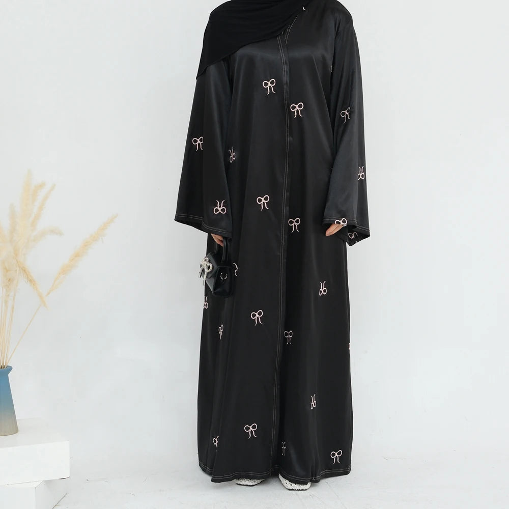 Ramadan Dubai Black Muslim Cardigan for Women Butterfly Embroidery Open Abaya Dress Luxury Islam Party Turkey Modest Kaftan Robe - Seprincess