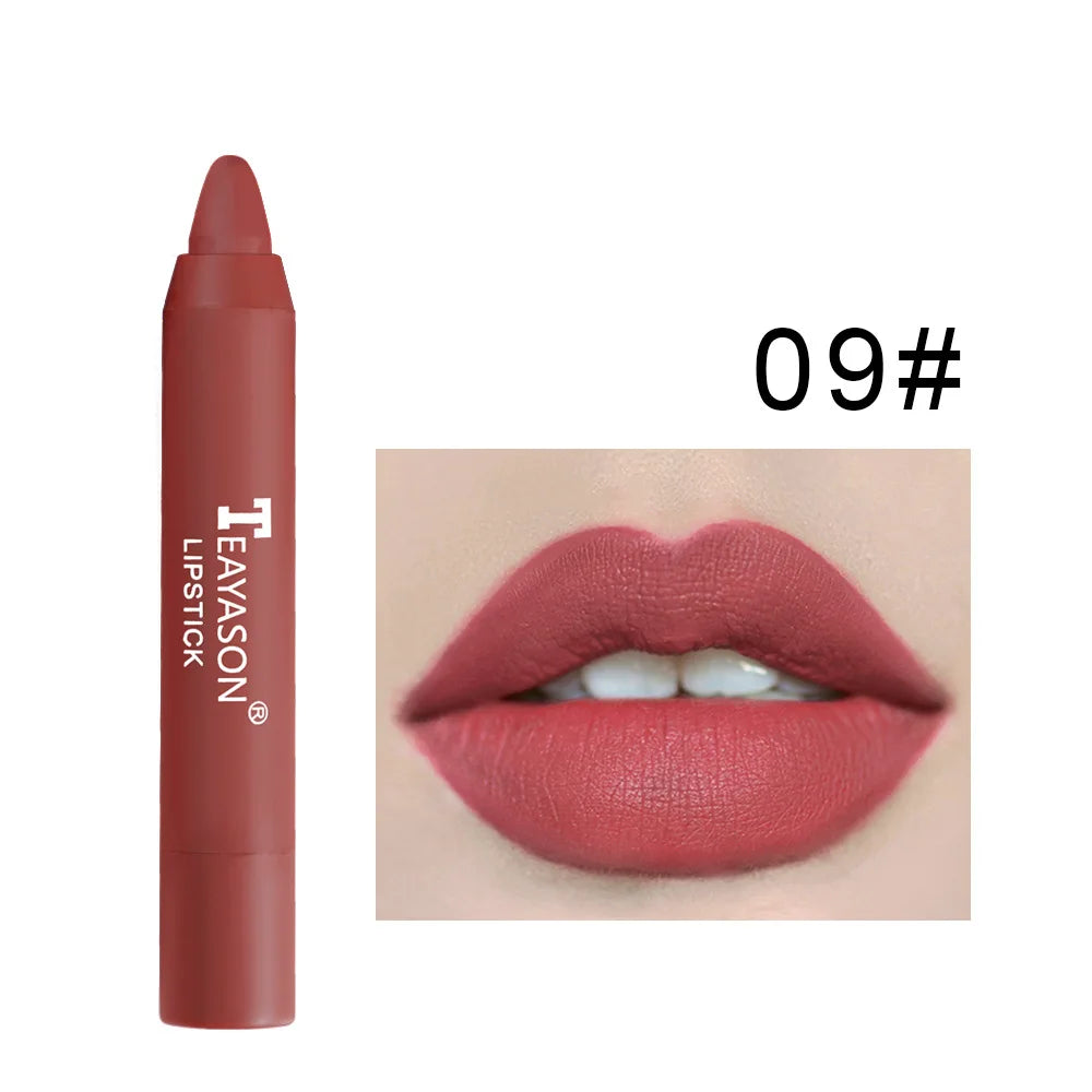 12 Colors Velvet Matte Lipstick Pen Cosmetics Waterproof Lasting Nude Crayon Lipsticks Non Sticky Brown Lip Liner Pencil Makeup - Seprincess