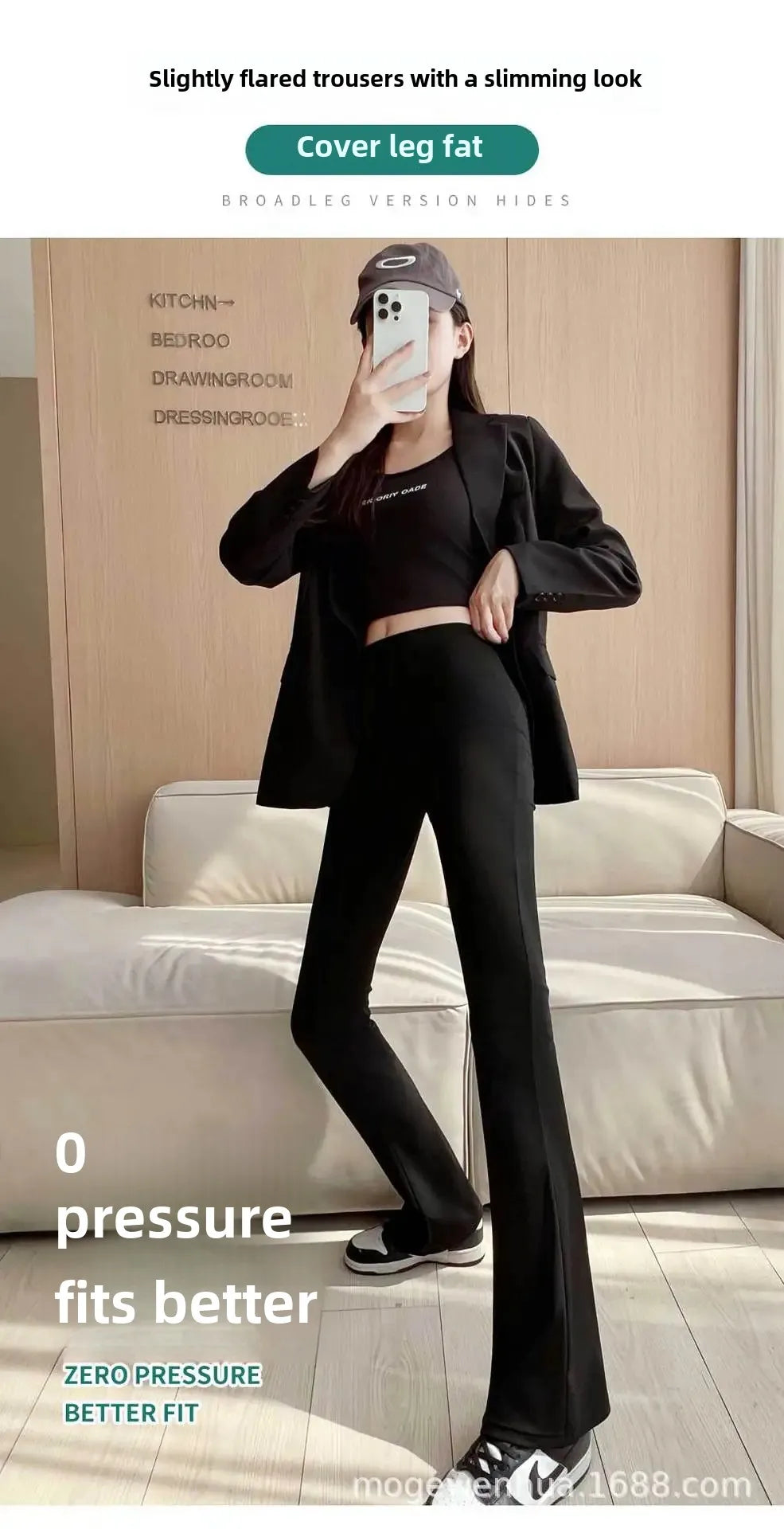 Women's High-Waisted Fleece-Lined Bell-Bottom Pants Autumn/Winter New Style Thickened Extended Slimming Black Draped Horsehoe Mi